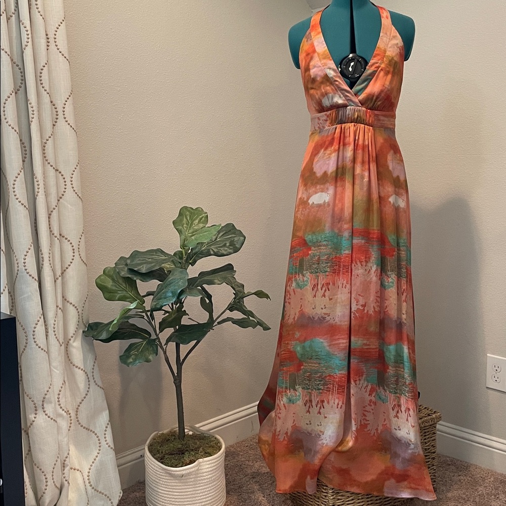 Jessica Simpson Orange Multi-Tone Halter Maxi Dress
